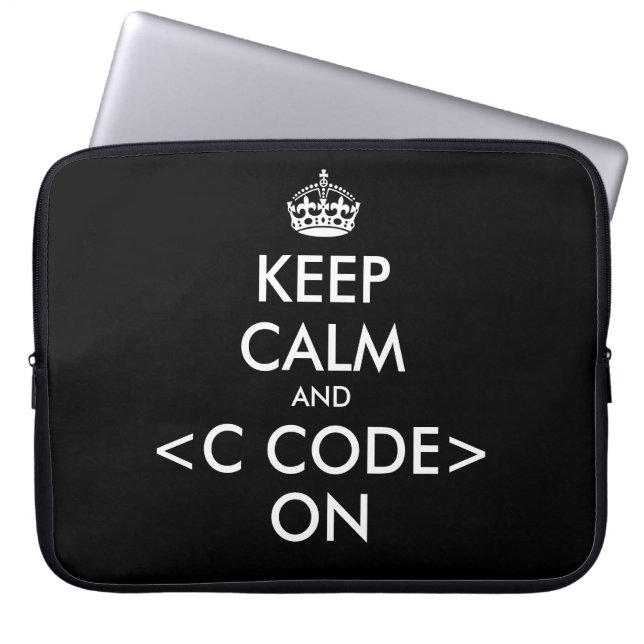 KeepCalm and c code on laptop sleeve | Geek humor (Front)