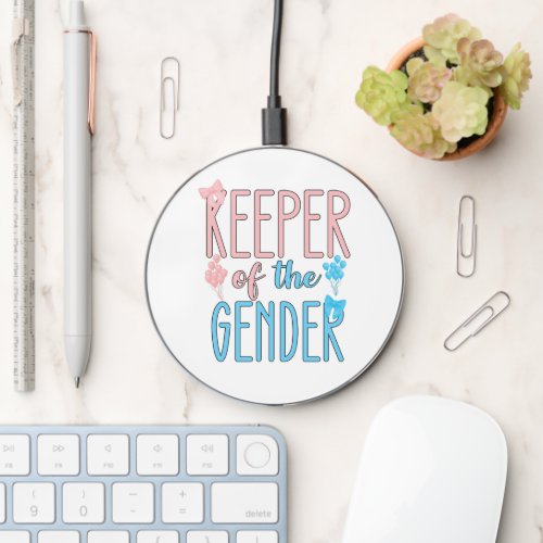 Keeper Of Gender Reveal Boy Girl Pink Blue Wireless Charger