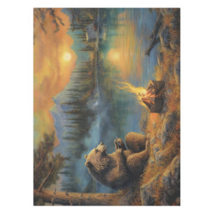 Keeper of the Autumn Flame Grizzly Bear Campfire Tablecloth