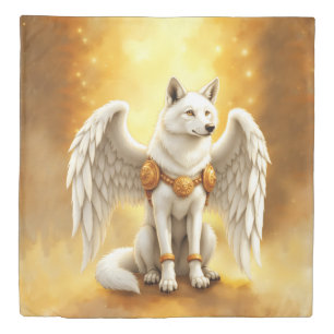 Keeper of the Dawn – The White Winged Wolf. Duvet Cover