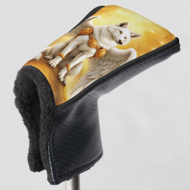Keeper of the Dawn – The White Winged Wolf.  Golf Head Cover (3/4 Front)