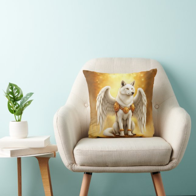 Keeper of the Dawn – The White Winged Wolf.  Throw Pillow (Chair)