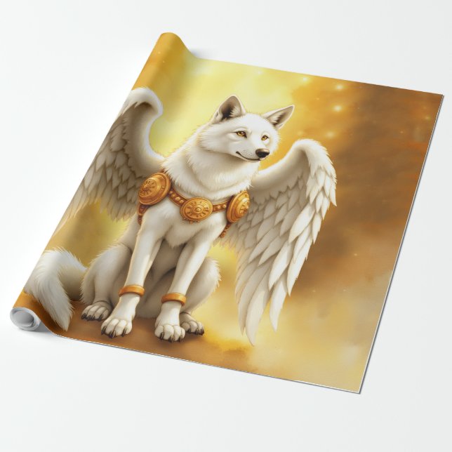 Keeper of the Dawn – The White Winged Wolf.  Wrapping Paper (Unrolled)