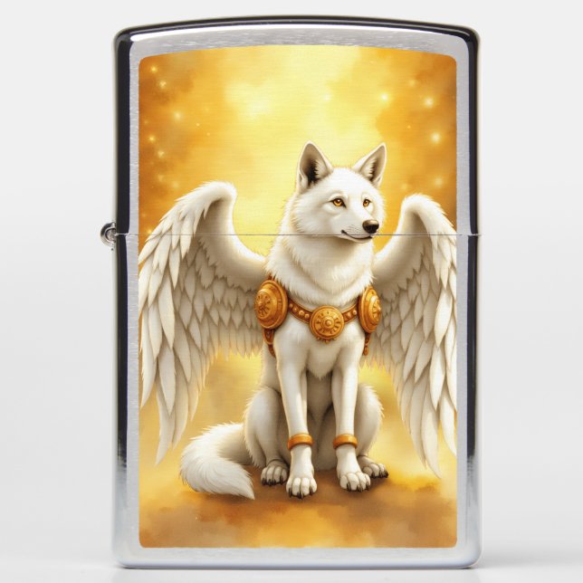 Keeper of the Dawn – The White Winged Wolf.  Zippo Lighter (Front)