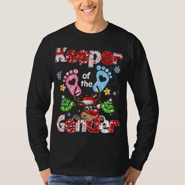 Keeper Of The Gender Christmas Tree Reindeer Holid T-Shirt (Front)