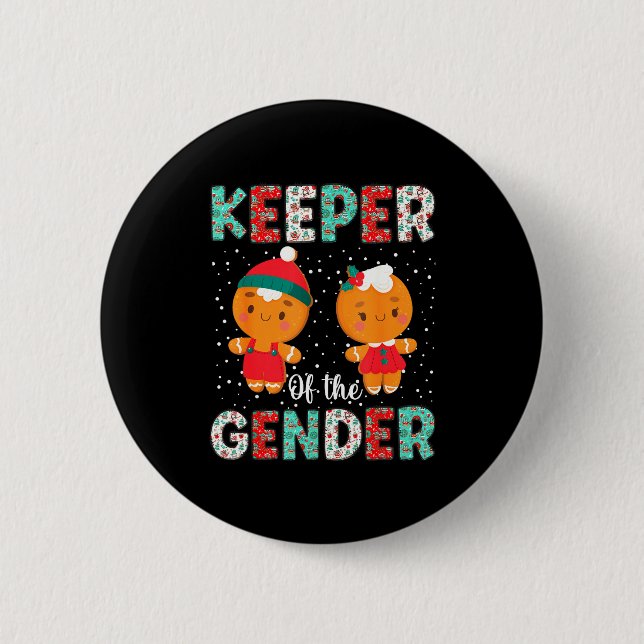 Keeper Of The Gender Funny Christmas Shirt Gingerb Button (Front)