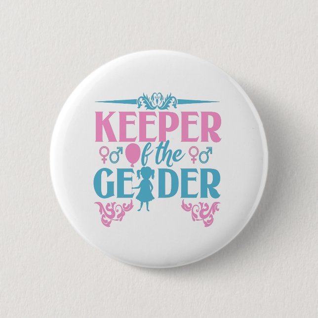 Keeper of the Gender Pink and Blue Gender Reveal Button (Front)