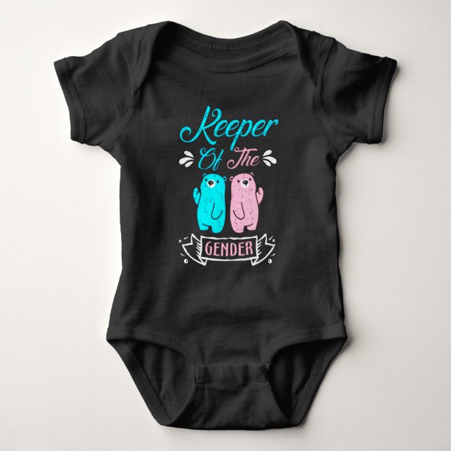 Keeper of the Gender Pink and Blue Teddy Bear Baby Bodysuit (Front)