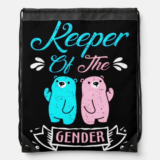 Keeper of the Gender Pink and Blue Teddy Bear Drawstring Bag (Front)