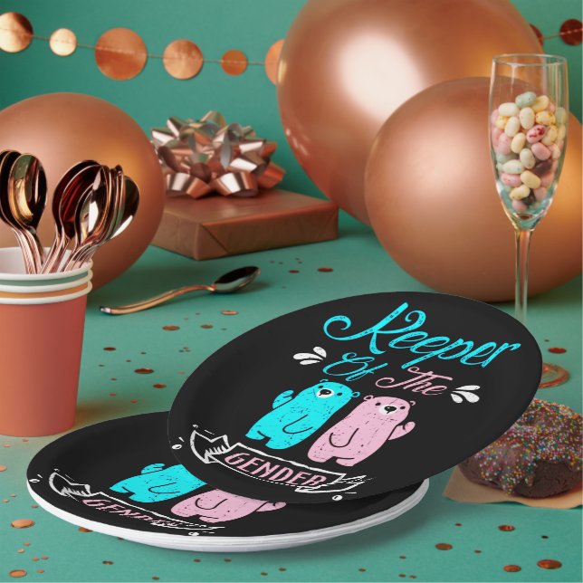 Keeper of the Gender Pink and Blue Teddy Bear Paper Plates (Multi)