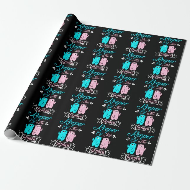 Keeper of the Gender Pink and Blue Teddy Bear Wrapping Paper (Unrolled)