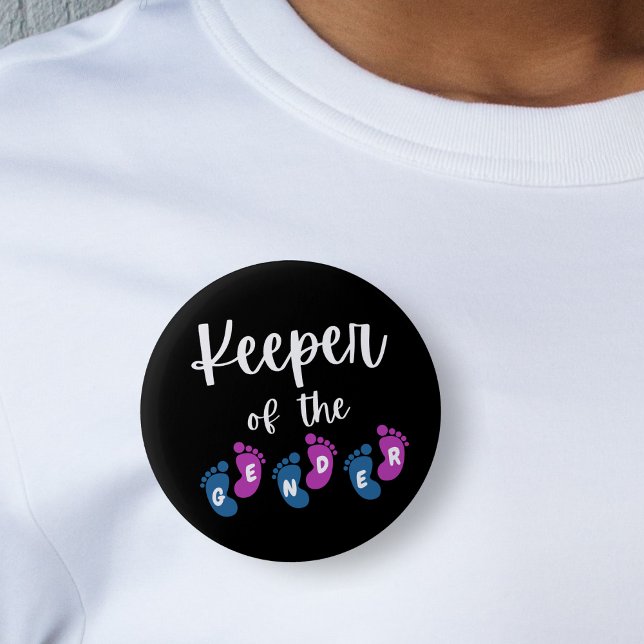 Keeper of the Gender Reveal Baby Feet Baby Shower Button (keeper of the gender baby feet baby shower gender reveal black button pin)