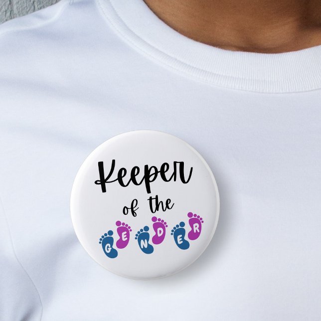 Keeper of the Gender Reveal Baby Feet Baby Shower Button (keeper of the gender baby feet baby shower gender reveal white button pin)