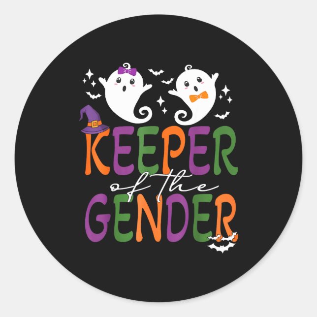 Keeper Of The Gender Reveal Halloween Pregnancy An Classic Round Sticker (Front)