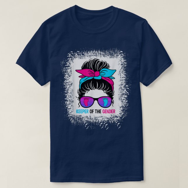 Keeper Of The Gender Reveal Messy Bun Baby Announc T-Shirt (Design Front)