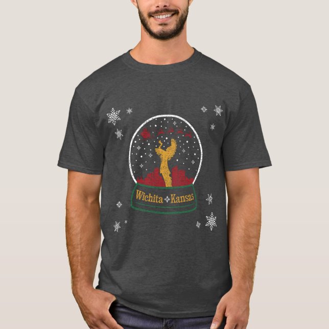 Keeper of the Plains Wichita Christmas Snow Globe T-Shirt (Front)