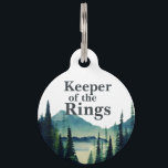 Keeper of the Rings | Dog in Wedding Pet ID Tag<br><div class="desc">Who doesn't want to show off their fur-babies on one of the most special days in their lives? Designs features rustic forest mountains with your choice of personalization. "Keeper of the Rings" inscribed on the front with the wedding date on the back. Add your custom wording to this design by...</div>