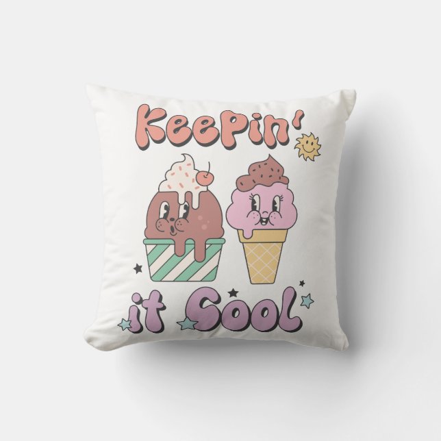 Keepin' It Cool Retro Summer Throw Pillow (Front)