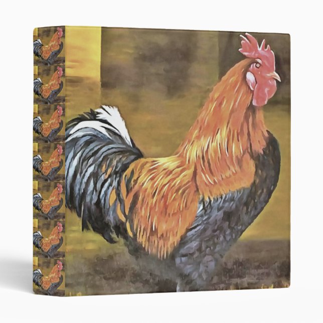 Keeping Chickens Farmyard Rooster Art  3 Ring Binder (Front/Spine)