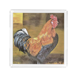 Keeping Chickens Farmyard Rooster Art Acrylic Tray