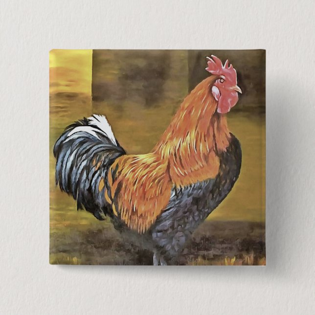 Keeping Chickens Farmyard Rooster Art  Button (Front)
