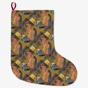 Keeping Chickens Farmyard Rooster Art Large Christmas Stocking