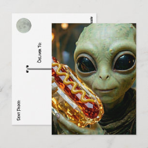 Keeping in Touch Alien with Crystalline Hotdog Postcard