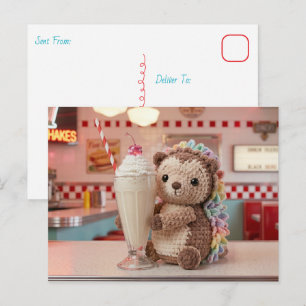 Keeping in Touch Hedgehog and Milkshake Postcard