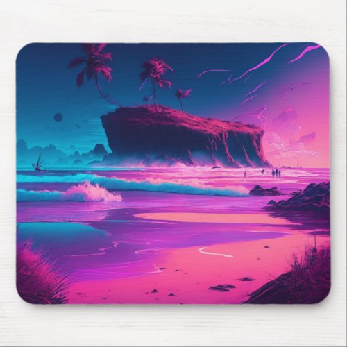 Keeping in Touch  Pink Ocean Waves Mouse Pad