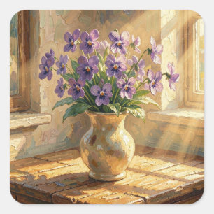 Keeping in Touch Purple Violets Square Sticker