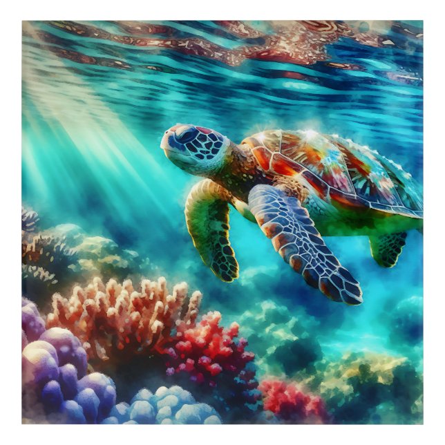 Keeping in Touch  | Sea Turtle Swimming Acrylic Print (Front)