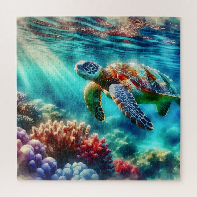 Keeping in Touch  | Sea Turtle Swimming Jigsaw Puzzle (Vertical)