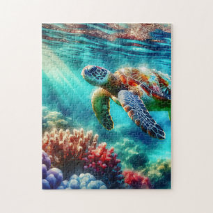 Keeping in Touch Sea Turtle Swimming Jigsaw Puzzle