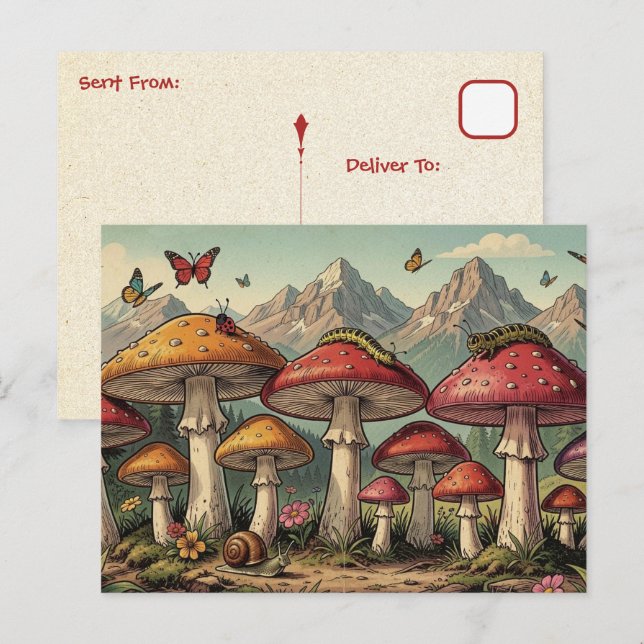 Keeping in Touch | Whimsical Mushrooms Postcard (Front/Back)