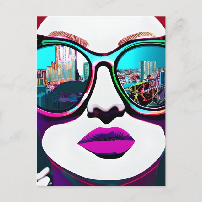 Keeping in Touch | Woman in Sunglasses Postcard (Front)