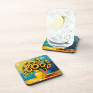 Keeping in Touch Yellow Sunflowers Beverage Coaster