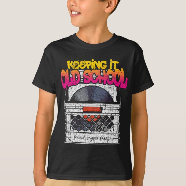 Keeping It Old School - Vinyl Record Crate 80s 90s T-Shirt (Front)