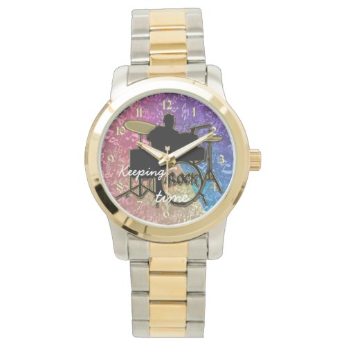 Keeping Time Drummer and Rainbow Music Notes Watch