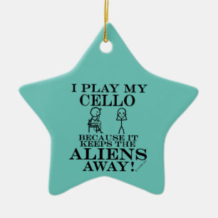 Keeps Aliens Away Cello Ceramic Ornament