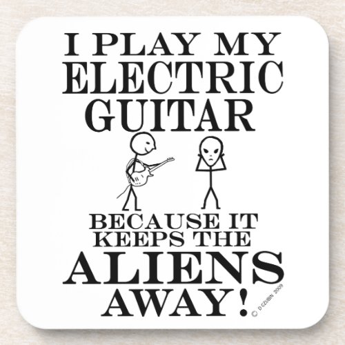 Keeps Aliens Away Electric Guitar Beverage Coaster
