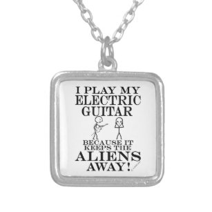 Keeps Aliens Away Electric Guitar Silver Plated Ne Silver Plated Necklace