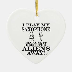 Keeps Aliens Away Saxophone Ceramic Ornament