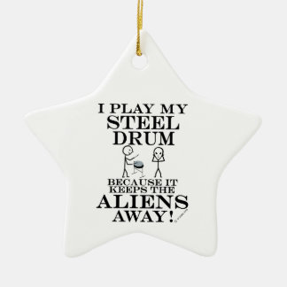 Keeps Aliens Away Steel Drum Ceramic Ornament