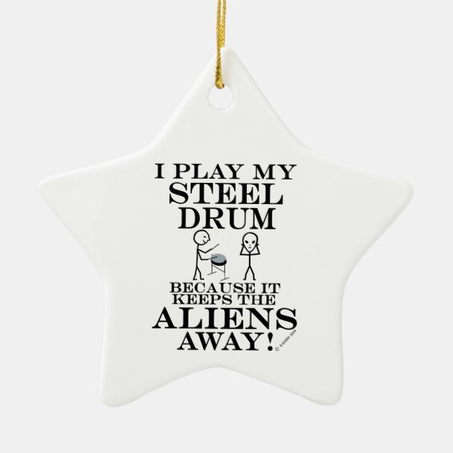 Keeps Aliens Away Steel Drum Ceramic Ornament (Front)