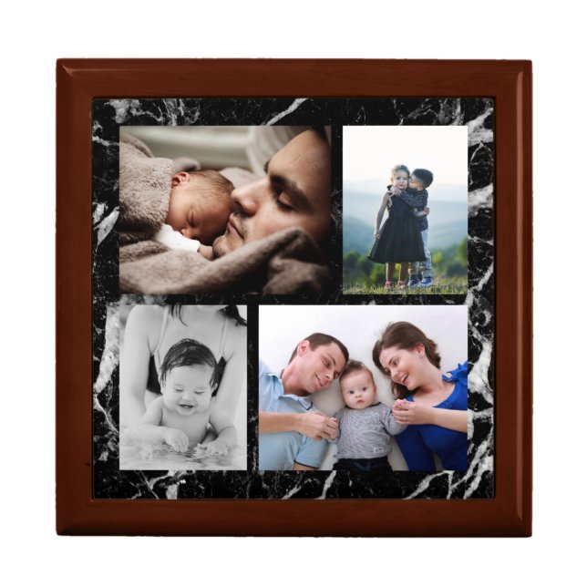 Keepsake 4 Photo Collage Black Marble Print Gift Box (Front)