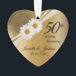 Keepsake 50th 🌼 Gold Daisy Wedding Anniversary Ornament<br><div class="desc">50th Wedding Anniversary Keepsake Daisy Flower Design Ornament ready for you to personalize. ⭐This Product is 100% Customizable. Graphics and text can be deleted, moved, resized, changed around, rotated, etc... ⭐99% of my designs in my store are done in layers. This makes it easy for you to resize and move...</div>