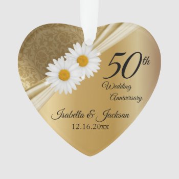 Keepsake 50th 🌼 Gold Daisy Wedding Anniversary Ornament by DesignsbyDonnaSiggy at Zazzle