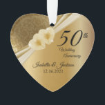Keepsake 50th 💞 Gold Wedding Anniversary Ornament<br><div class="desc">⭐⭐⭐⭐⭐ 5 Star Review. 🥇AN ORIGINAL COPYRIGHT ART DESIGN by Donna Siegrist ONLY AVAILABLE ON ZAZZLE! 50th Wedding Anniversary Keepsake Design Ornament ready for you to personalize. The text can be changed for other events or occasions. NOT ALL TEMPLATE OPTIONS NEED CHANGED ON SOME DESIGNS. 📌 If you need further...</div>
