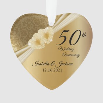 Keepsake 50th 💞 Gold Wedding Anniversary Ornament by DesignsbyDonnaSiggy at Zazzle