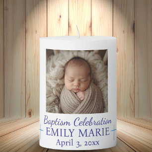 keepsake Baby Photo Baptism Blue Personalize Pillar Candle